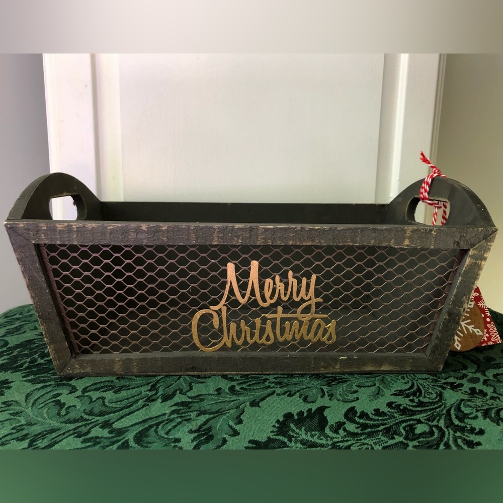 NEW Rustic Look Merry Christmas Crate Box With Handles